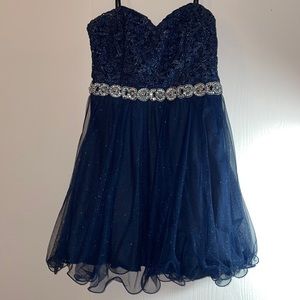 Navy Blue Strapless Homecoming Dress